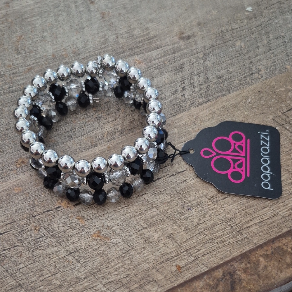Paparazzi Silver Black Spiral Bracelet